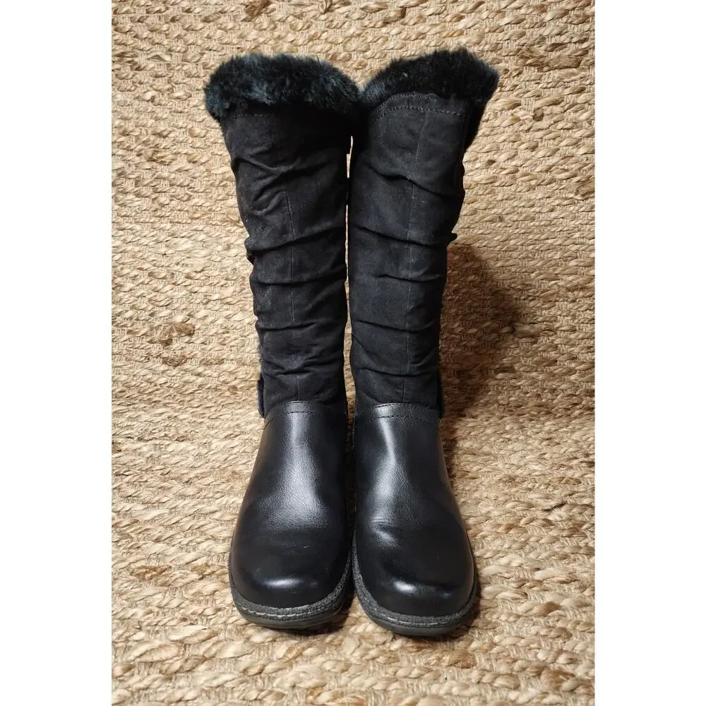 Kim Rogers Black Boots Faux Fur Riding Biker Mid Calf Equestrian Size 8 M